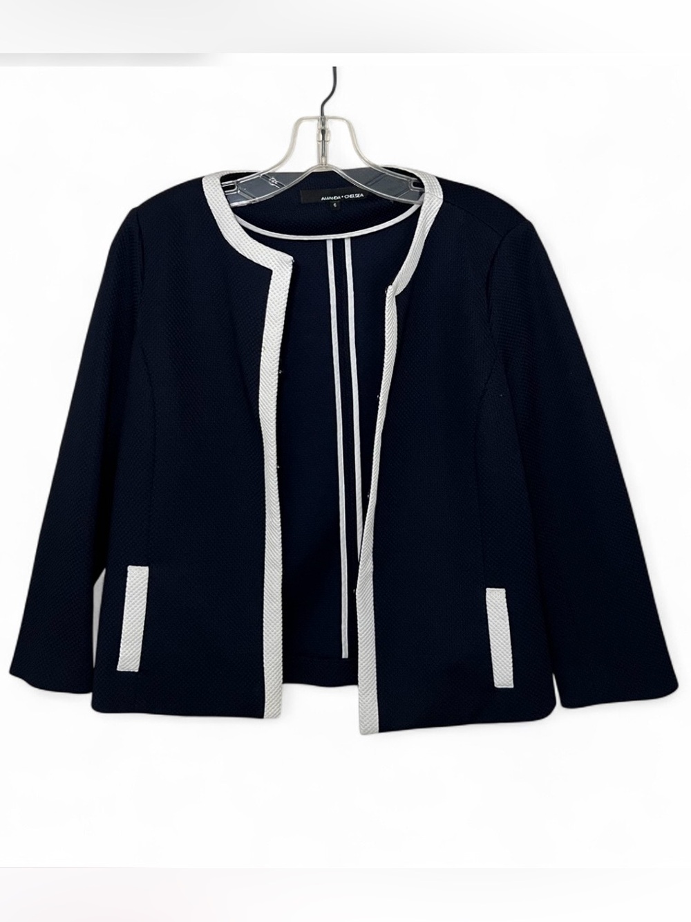 Amanda & Chelsea Navy Blazer with White Trim Office Siren